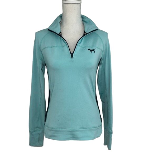 PINK Ultimate Victoria's Secret Teal Hem Quarter Zip Pullover Women's - Picture 1 of 12